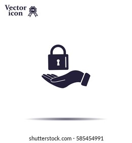 white lock icon in flat hands