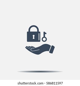 white lock icon in flat hands