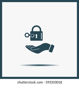white lock icon in flat hands