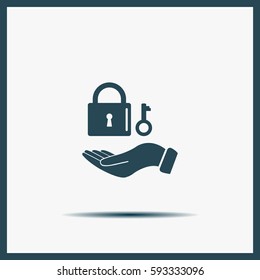 white lock icon in flat hands