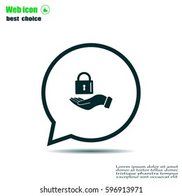 white lock icon in flat hands
