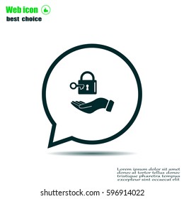 white lock icon in flat hands