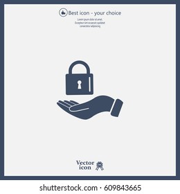 white lock icon in flat hands