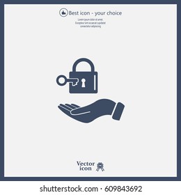 white lock icon in flat hands
