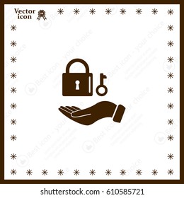 white lock icon in flat hands
