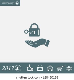 white lock icon in flat hands