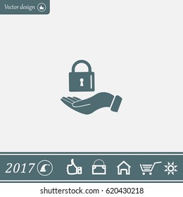 white lock icon in flat hands