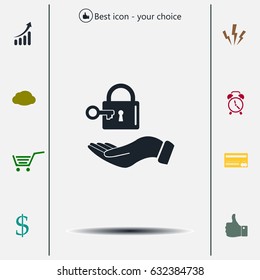 white lock icon in flat hands