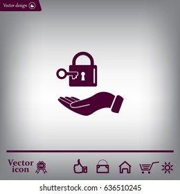 white lock icon in flat hands