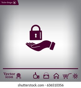 white lock icon in flat hands