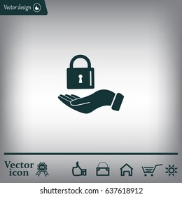 white lock icon in flat hands