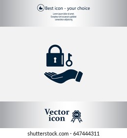 white lock icon in flat hands