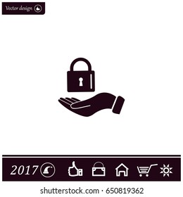 white lock icon in flat hands