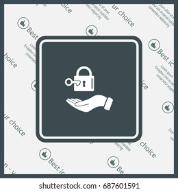 white lock icon in flat hands