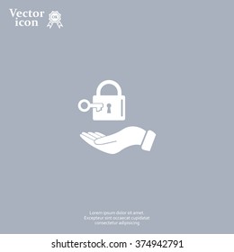 white lock icon in hand