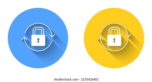 White Lock icon isolated with long shadow background. Padlock sign. Security, safety, protection, privacy concept. Circle button. Vector