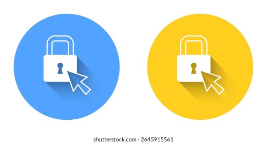 White Lock icon isolated with long shadow background. Padlock sign. Security, safety, protection, privacy concept. Circle button. Vector
