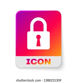 White Lock icon isolated on white background. Closed padlock sign. Cyber security concept. Digital data protection. Safety safety. Rectangle color button. Vector Illustration