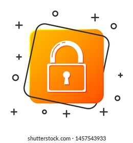White Lock icon isolated on white background. Padlock sign. Security, safety, protection, privacy concept. Orange square button. Vector Illustration