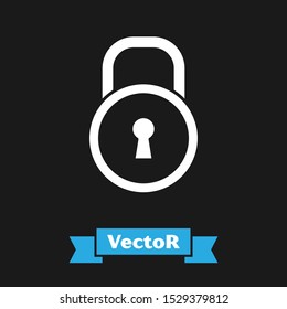 White Lock icon isolated on black background. Padlock sign. Security, safety, protection, privacy concept.  Vector Illustration