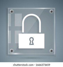 White Lock icon isolated on grey background. Padlock sign. Security, safety, protection, privacy concept. Square glass panels. Vector Illustration