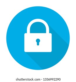 White lock icon on blue circle safety sign security locked button. EPS 10
