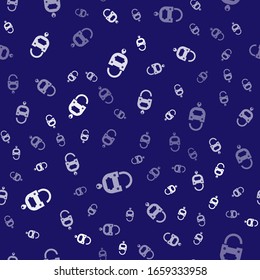 Bloqueo blanco e icono de clave aislado sin fisuras en el fondo azul. Signo de candado. Seguridad, protección, concepto de privacidad. Ilustración vectorial