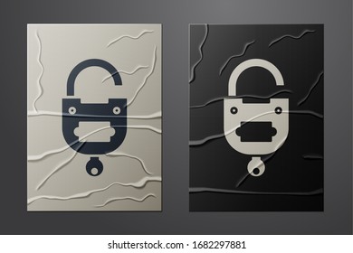 White Lock and key icon isolated on crumpled paper background. Padlock sign. Security, safety, protection, privacy concept. Paper art style. Vector Illustration