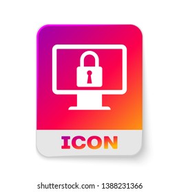 White Lock on computer monitor screen icon isolated on white background. Monitor and padlock. Security, safety, protection concept. Safe internetwork. Rectangle color button. Vector Illustration