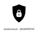 White lock symbol with a security shield protection icon or shield lock design. EPS 10 vector illustration.