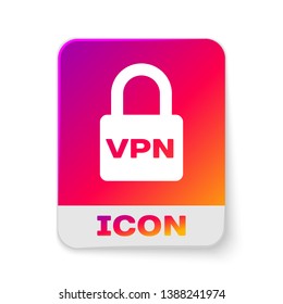 White Lock VPN icon isolated on white background. Rectangle color button. Vector Illustration