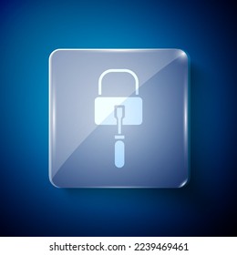 White Lockpicks or lock picks for lock picking icon isolated on blue background. Square glass panels. Vector Illustration