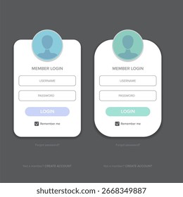 White Login form web page design template or mock up. Mobile website ui vector elements set.