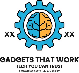 Um logotipo branco com um cérebro e dois X's. O logotipo é para uma empresa que vende gadgets que funcionam