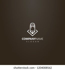 white logo on a black background. simple vector line art logo of pencil on a rhombus sheet