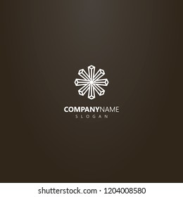 white logo on a black background. simple vector geometric logo of crystal eight-leaf flower