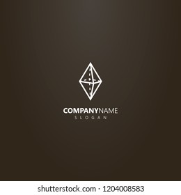 white logo on a black background. simple vector geometric logo of a transparent diamond stone