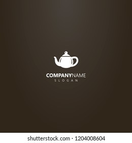 white logo on a black background. simple vector outline logo of flat art teapot with handle