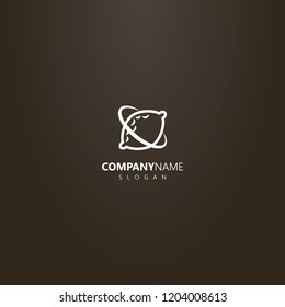 white logo on a black background. simple vector logo of a planet of a lemon with its orbit