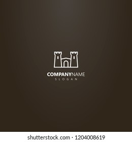white logo on a black background. simple vector outline logo of line art double-towered castle