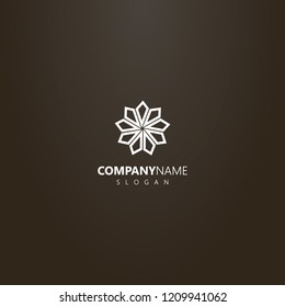 white logo on a black background. simple vector geometric flower logo with a spiral in the center