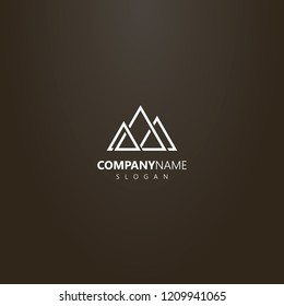 white logo on a black background. simple vector geometric logo of triangular abstract peaks of three mountains