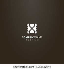 white logo on a black background. simple vector flat art logo of heart-shaped clover with four hearts around