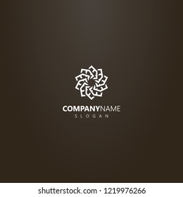 white logo on a black background. vector line art logo of a geometric flower made of pentagons