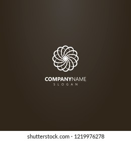 white logo on a black background. vector line art flower logo with interlaced petals