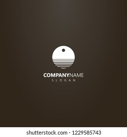 white logo on a black background. vector round negative space logo of abstract water waves under the sun or moon