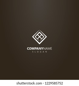 white logo on a black background. vector geometric logo of rotated window 
