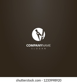 white logo on a black background. vector round negative space logo of dividers and ruler
