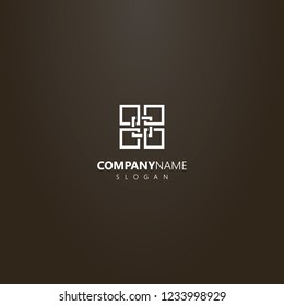 white logo on a black background. line art vector geometric logo of five interlaced quadrangles