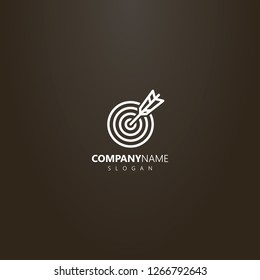 white logo on a black background. vector line art logo arrow hitting in the center of the target